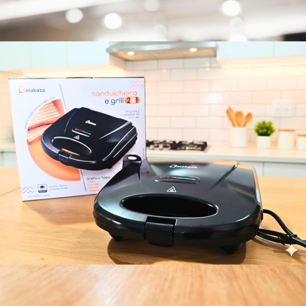 Sanduicheira Grill Antiaderente Grelha e Tosta Voltagem 127V Potência 800W Pâes, Peixes, Carnes e Vegetais - belakaza