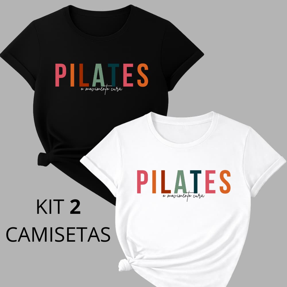 Kit 2 Camiseta Blusa Feminina Pilates Fitness T Shirt Fisioterapia Educação Física 100% Algodão
