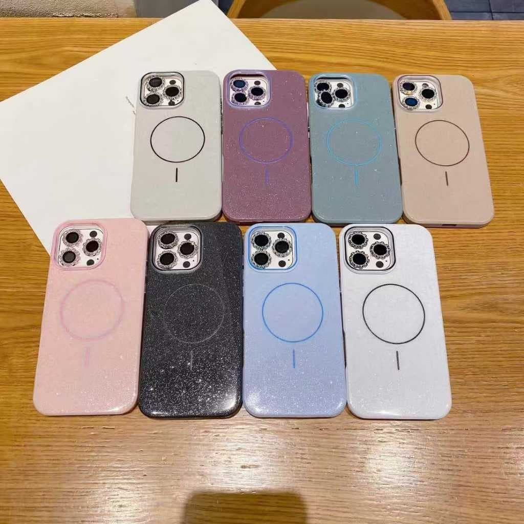 Case com Glitter e Magsafe com Película de Câmera Redonda para Iphone 11 12 13 14 15 16 16E PRO & PM (JMC)