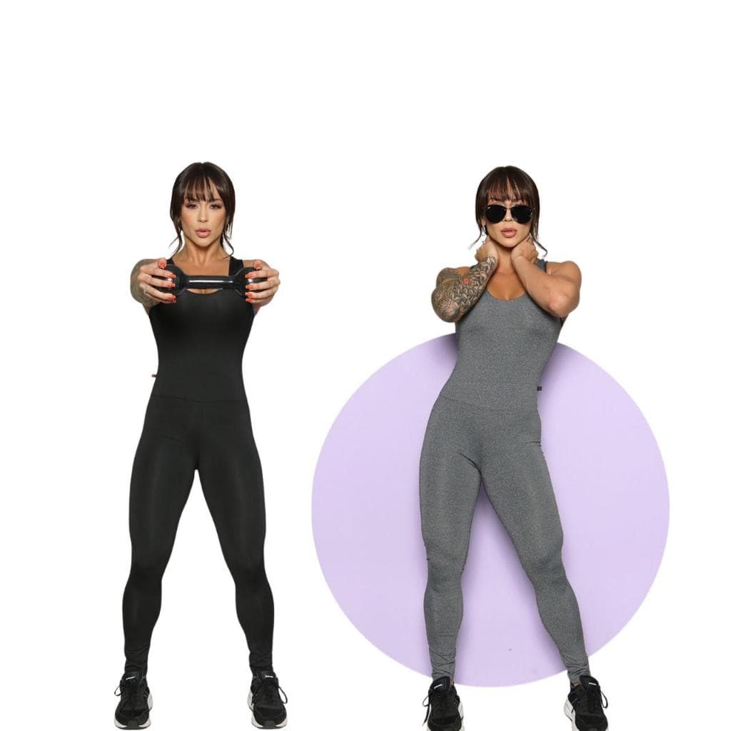 Kit 2 Macacão Macaquinho Fitness Longo Sem Saia Moda Academia Suplex Confortável Roupa Feminina para Malhar