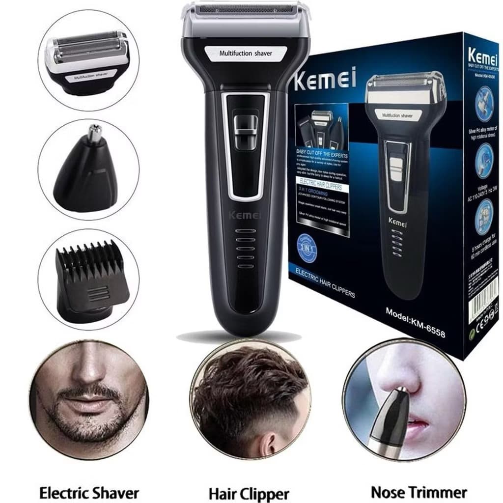 Máquina de Barbear Kemei KM-6558 3 em 1