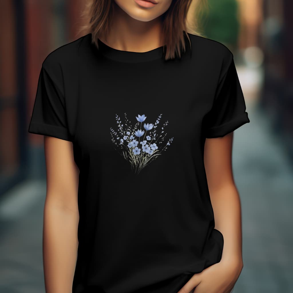Camiseta Feminina T-shirt Floral Azul O Camisa 100% Algodão
