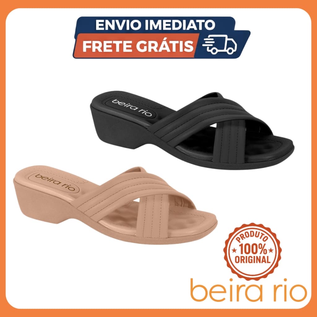 Tamanco Feminino Beira Rio Original Conforto ORTOPEDICA | Salto Baixo Anatômico Tiras Cruzadas Leve