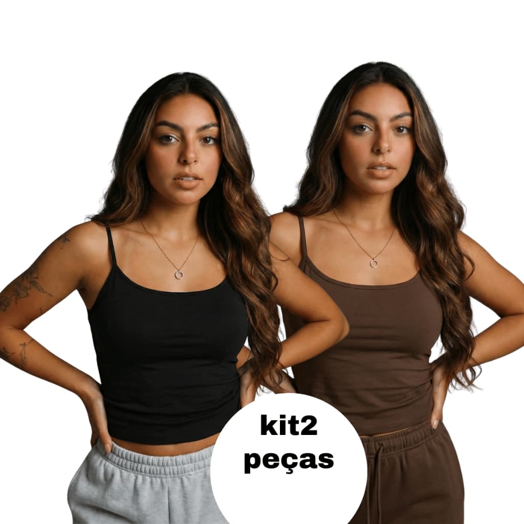 kit 2 Regata Cropped Feminino De Alcinha Fina Tube Moda Básico Para verão e Academia Marrom e Preto