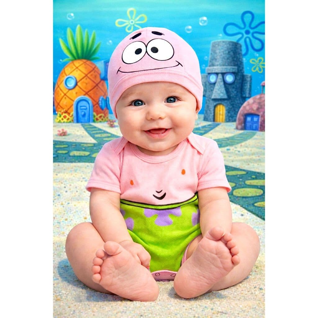 Body Patrick Bob Esponja Body Mesversario Patrick Fantasia Patrick Bebe Unissex Body Temático Bob Esponja Body + Touca