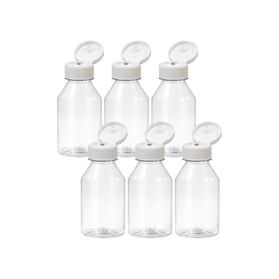 Frascos Plástico Pet 100ml Recipiente Transparente Multiuso Com Tampa Flip Top Branca Kit 6 Un