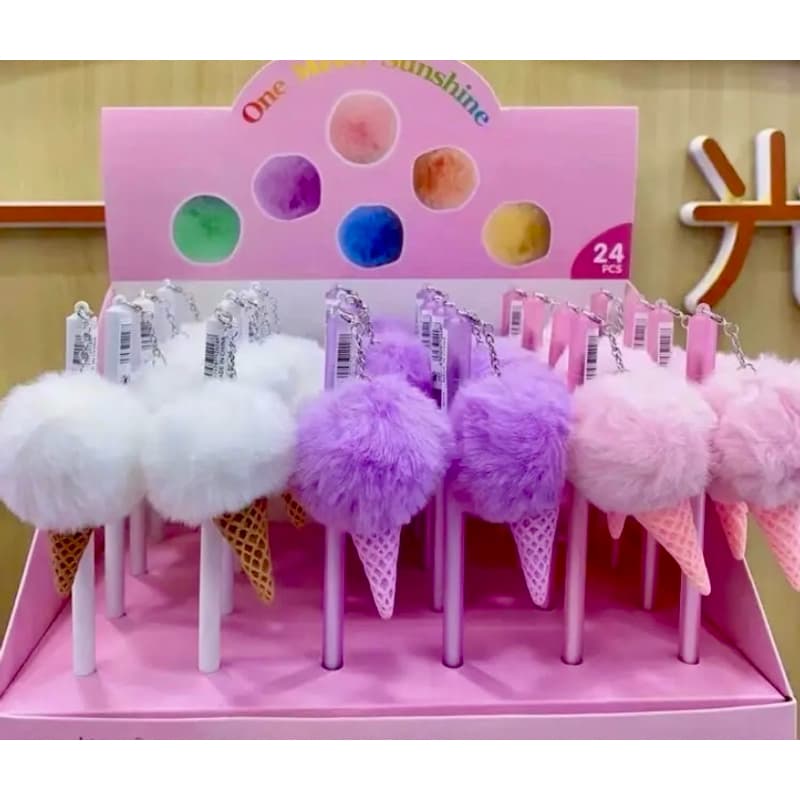 Caneta Pompom Ponta Fina 0.5mm Unicórnio Sorvete Pérola