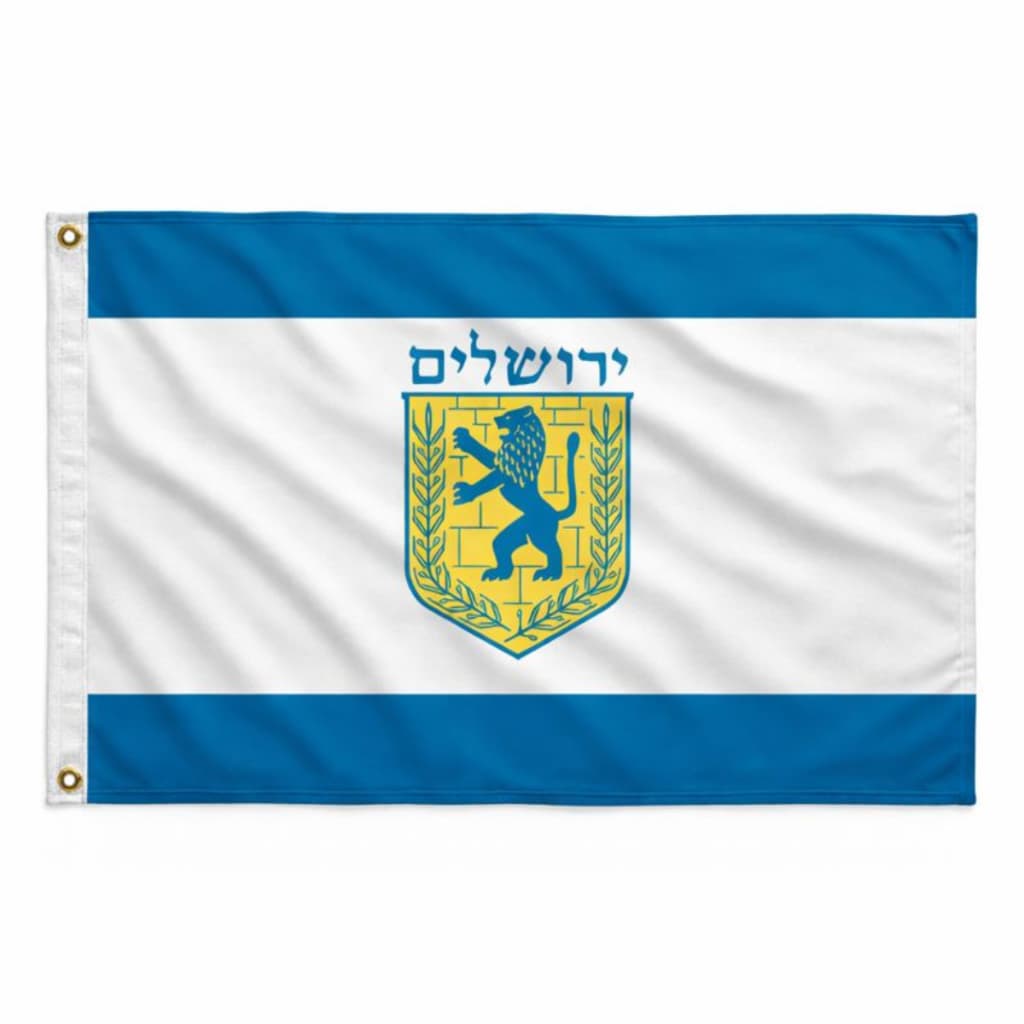 Bandeira Premium Jerusalém Oficial 90 x 150 cm C/ Anilhas p/ Mastro Costurada Excelente p/ Exteriores Cores Vibrantes