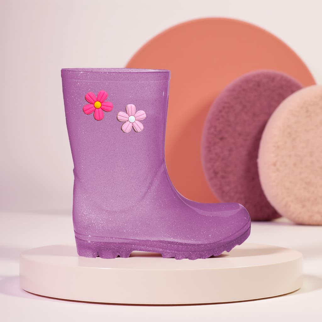 Galocha Botinha Para Chuva Feminina De Borracha Com Glitter Personagem Flor Confortável Para Meninas Modernas