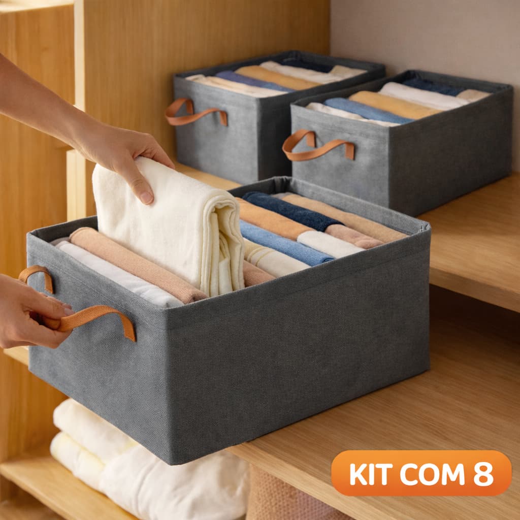 Kit com 8 Caixas Organizadoras Dobráveis e Resistentes para Roupas, Gavetas e Armário