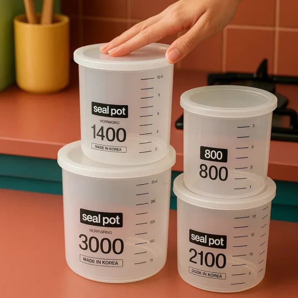 Kit 4 Potes Herméticos Empilháveis com Dosador Tamanhos (3L + 2,1L + 1,4L + 800ml) Organização Profissional para Cozinha