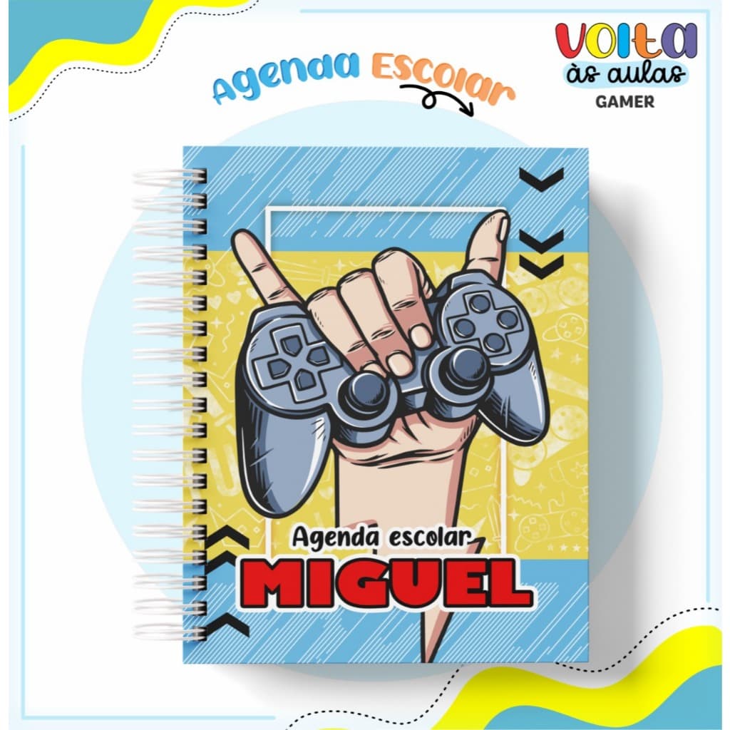 Kit Escolar personalizado  GAMER, caderno brochura e agenda escolar