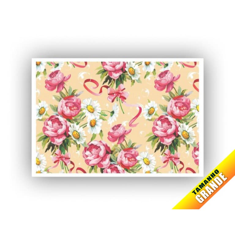 Papel Arroz Floral Personalizado para Bolo Grande 30x40cm de 7kg + 4 Faixas Lateral M008