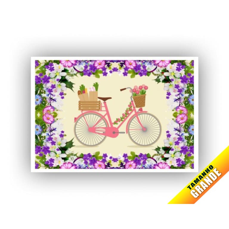 Papel Arroz Floral Bicicleta Personalizado para Bolo Grande 30x40cm