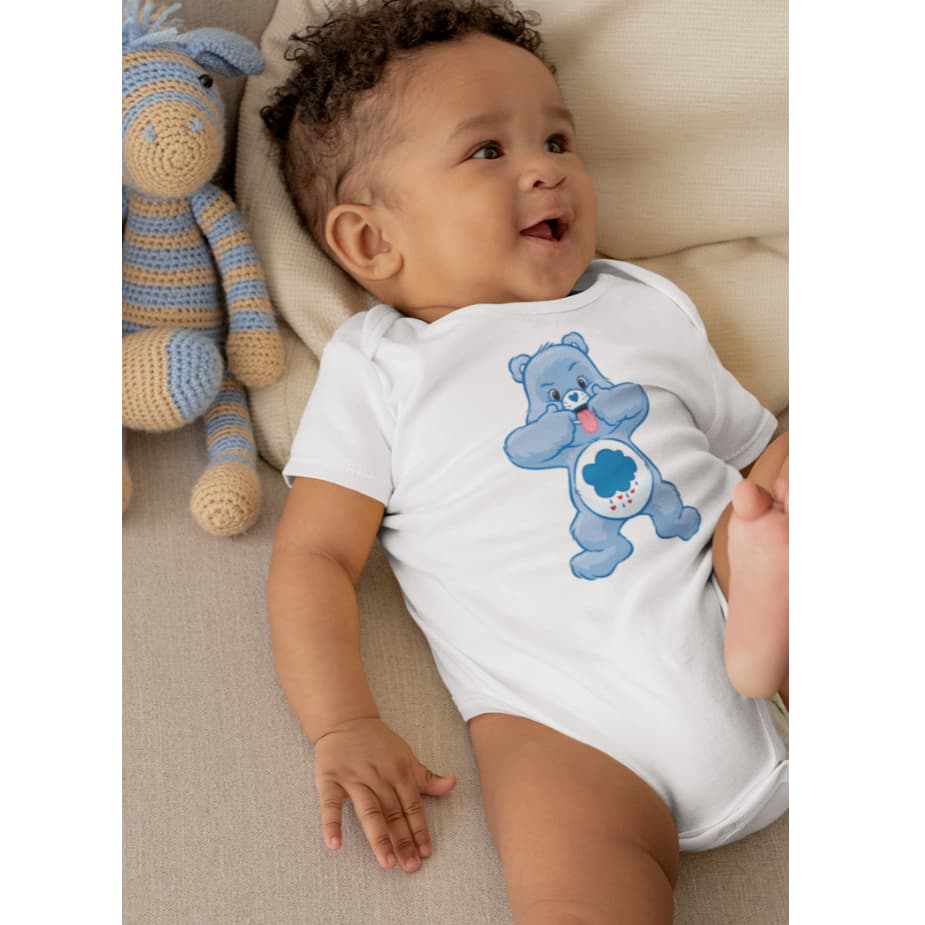 Body infantil ursinho carinhosos AZUL com vies cinza