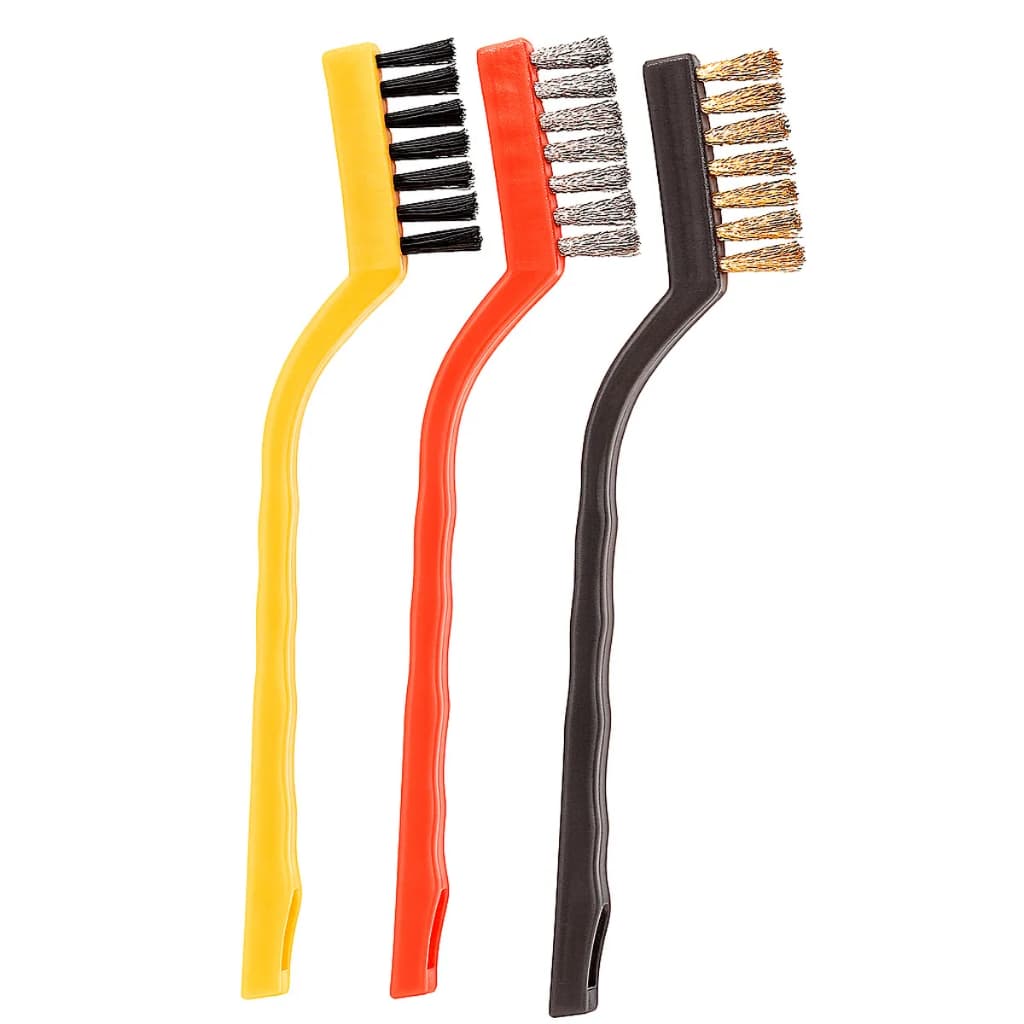 Kit 3 Peças Jogo De Escovas De Aço, Latão E Nylon Manuais Para Limpeza Profunda De Ferrugem, Solda, Metais, Tubos, Rejun