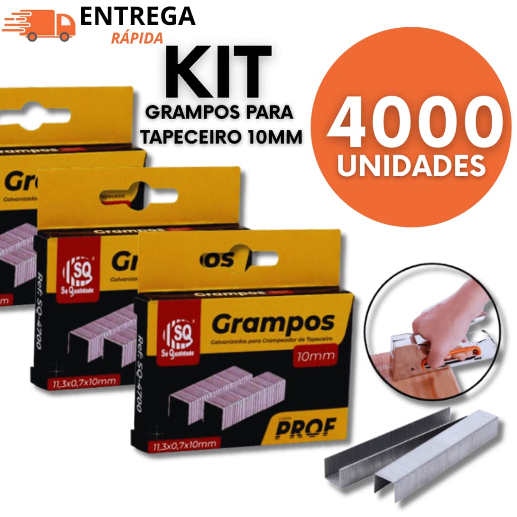 Kit Grampos 10mm Grampeador Tapeceiro Caixa Com 1000 Peças Para Fixar Tecido Estofado