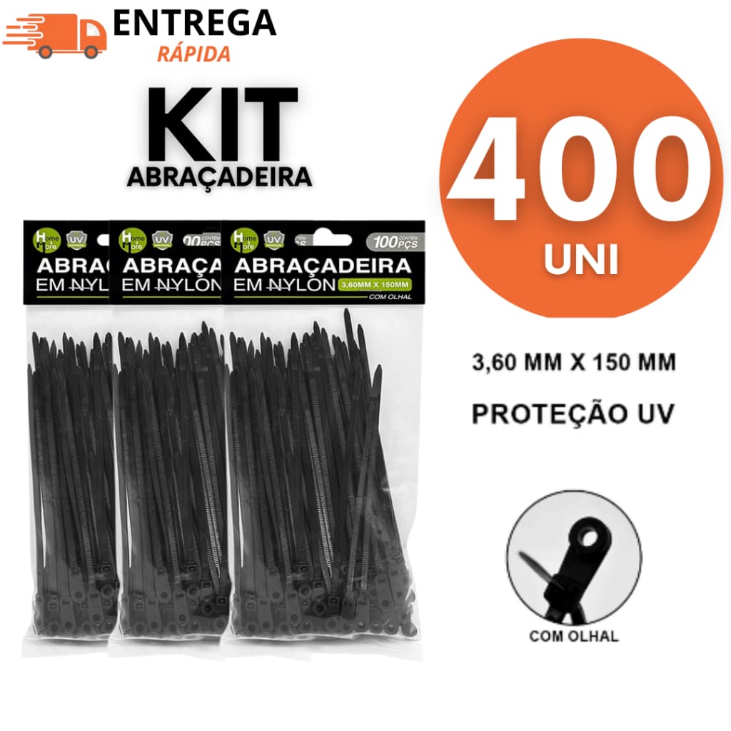 Kit Abraçadeiras 3,6mm X 150mm Nylon Olhal Enforca Gato Para Organizar Fiação Eletricista Casa Oficina