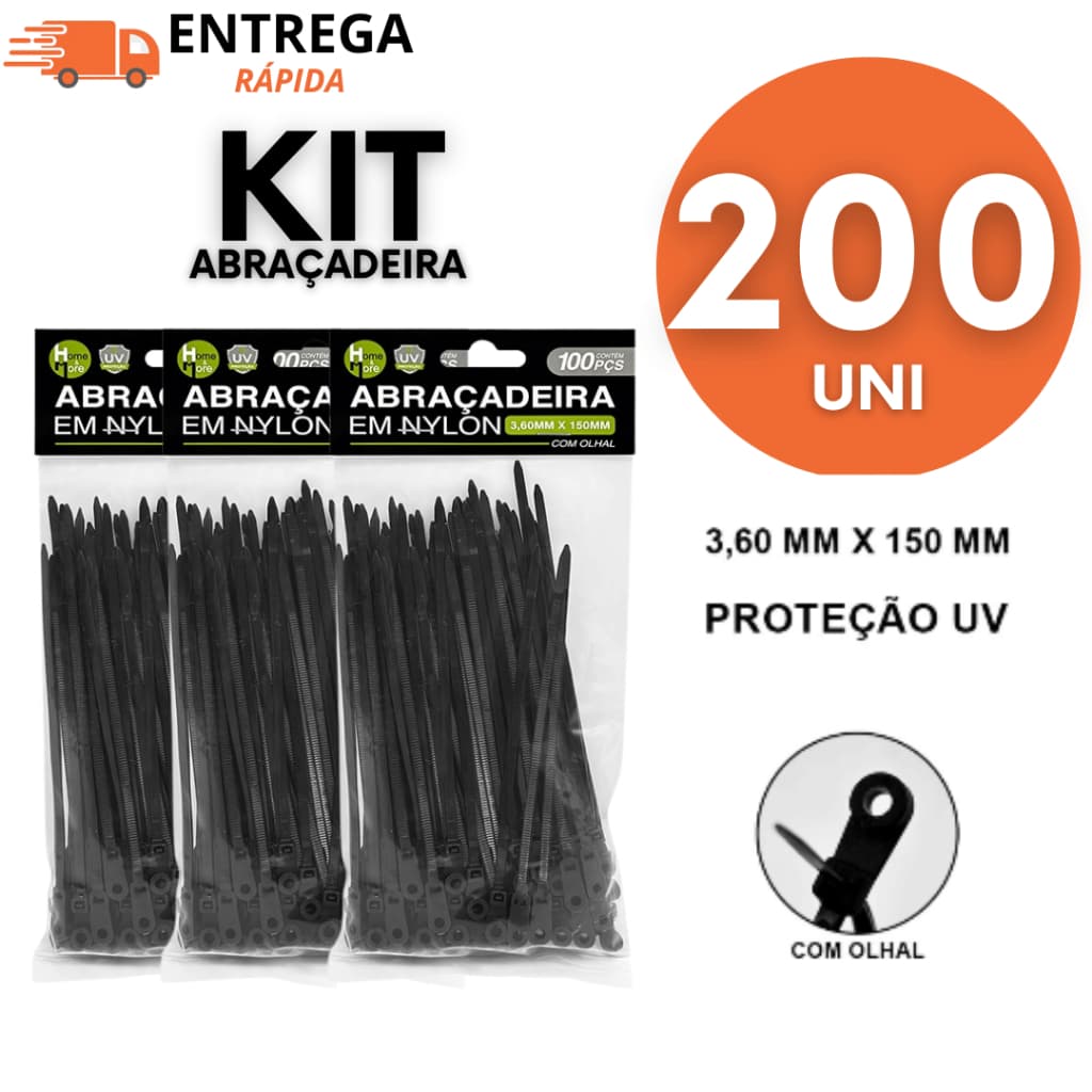 Kit Lacre Nylon 3,6mm 150mm Com Olhal Tipo Enforca Gato Para Instalação Elétrica Residencial
