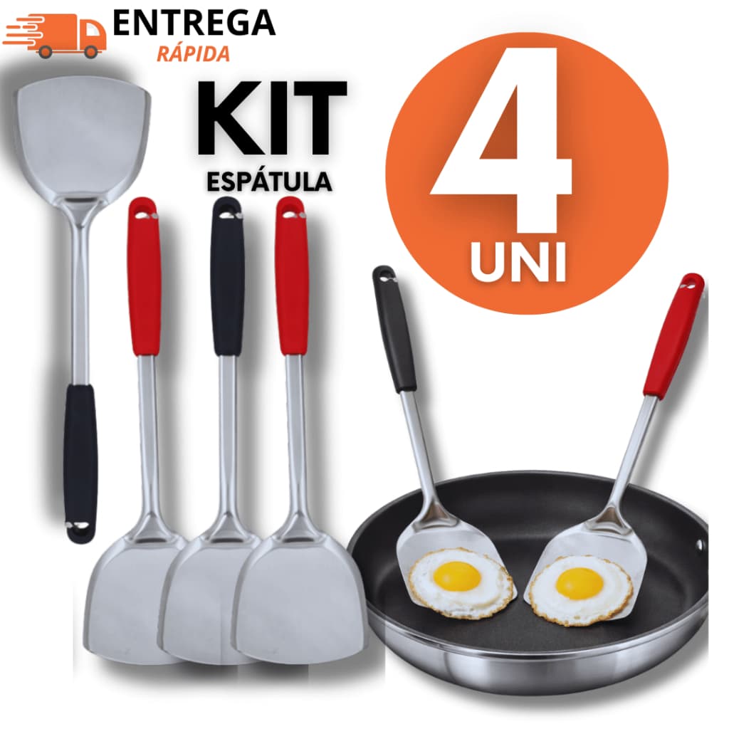Conjunto 04 Espátula  Multiuso para Hambúrguer Torta e Pães de Aço Inox Multiuso Universal Premium Qualidade