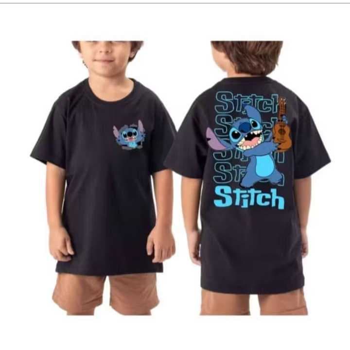 Camiseta Infantil Blusa T-Shirt Unisex Stitch Manga Curta Lançamento