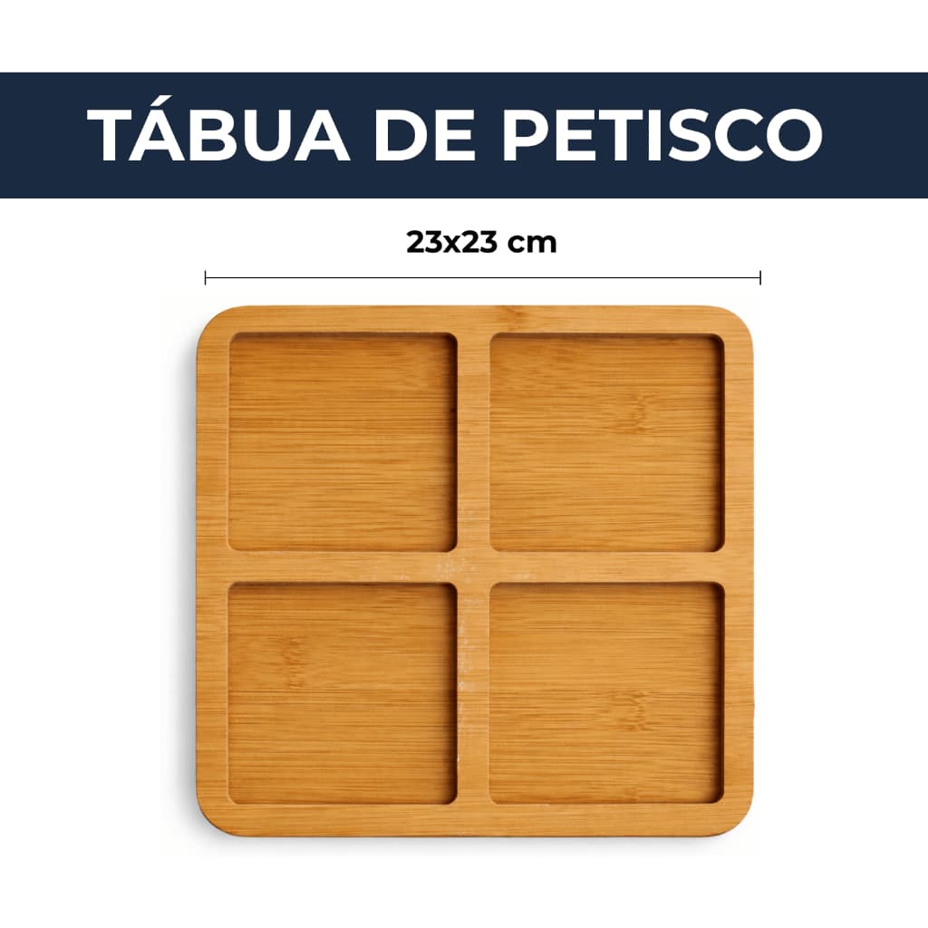 Tábua Petisqueira Quadrada Frios Organização Cozinha Decoração Aperitivos 4 Divisórias