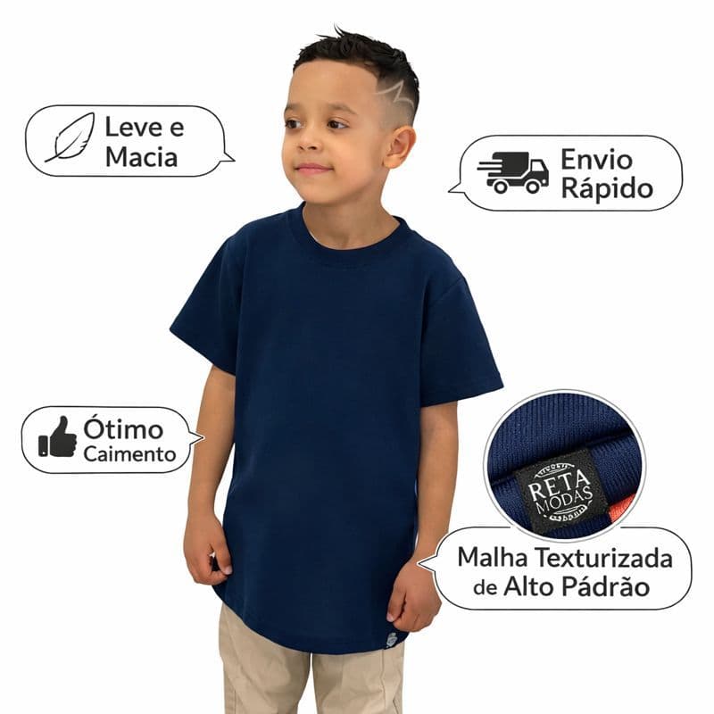 Camiseta Infantil Menino Modelo Oversized, Malha Texturizada