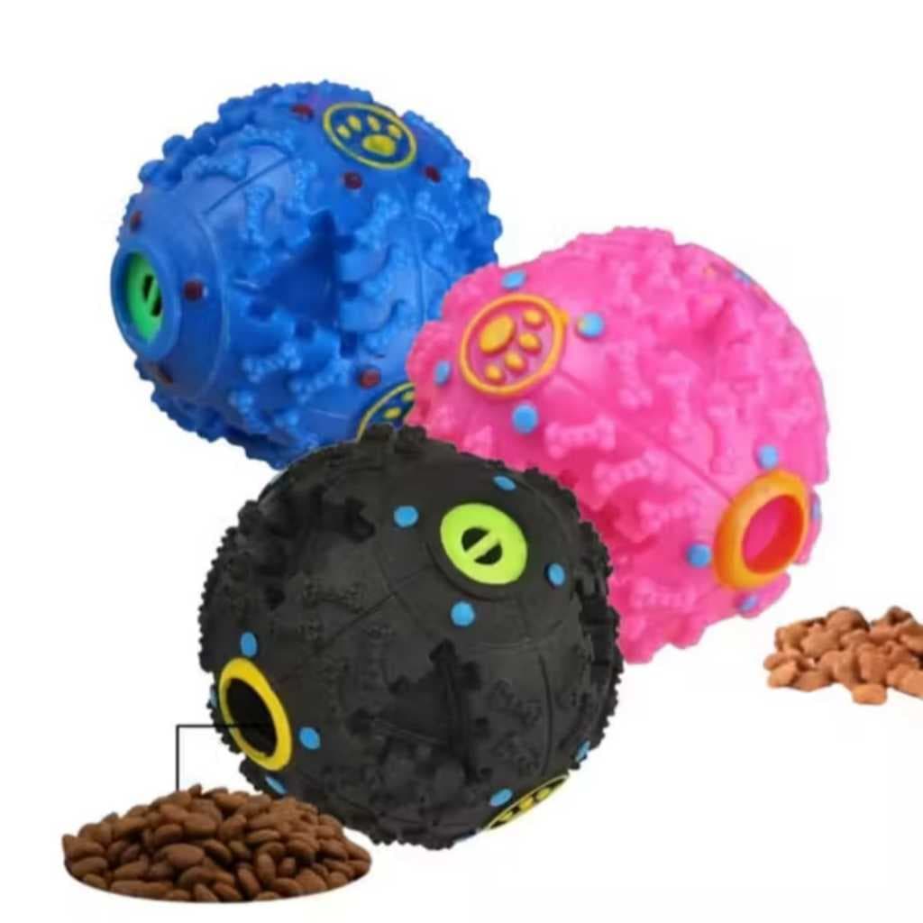 Bola Interativa c/ Porta Petisco Ração para Cachorro  Gato Animais Brinquedo Pet Resistente 7cm