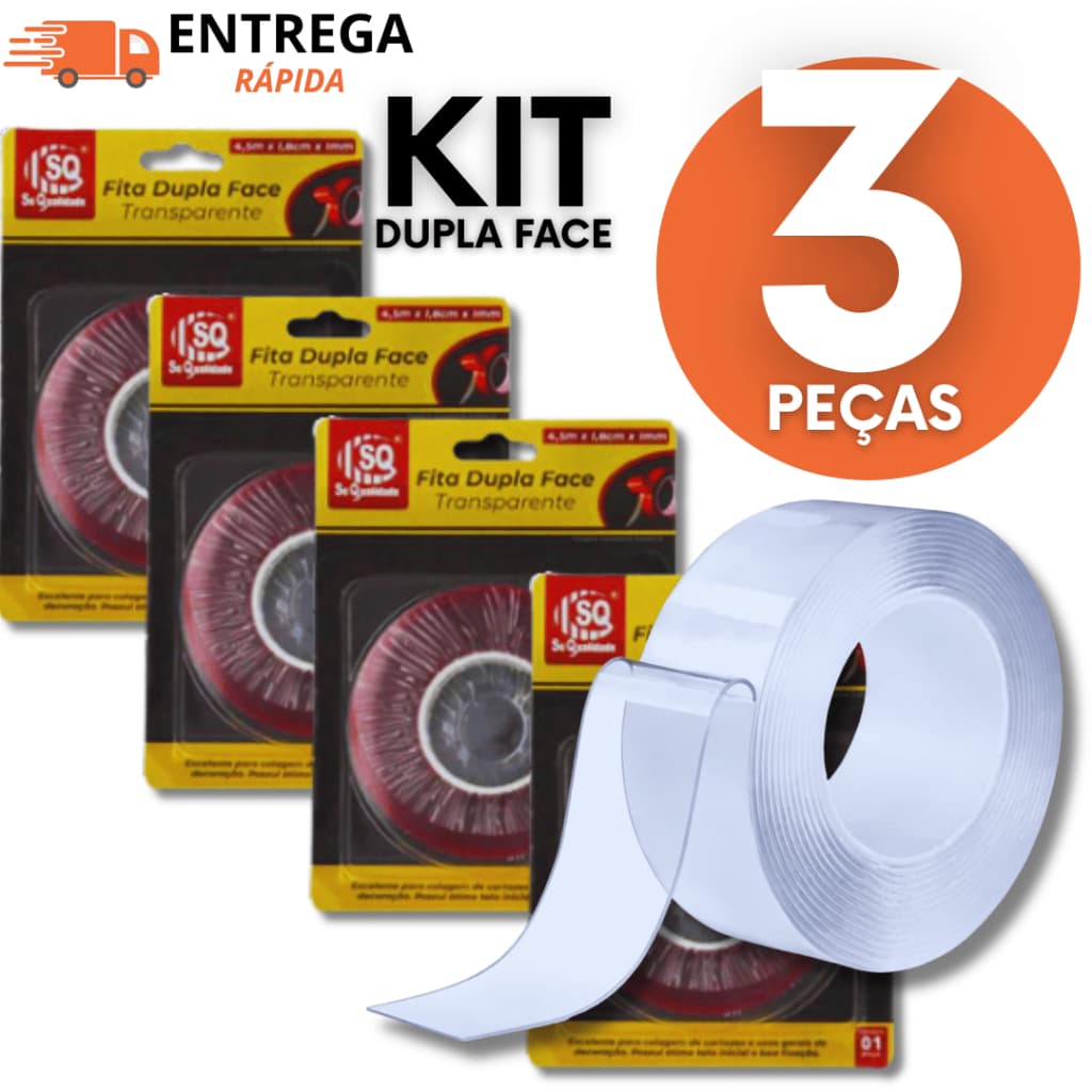 Dupla Face Extra Forte 4,5m X 1,8cm Transparente Para Montagem E Fixação Uso Geral Profissional