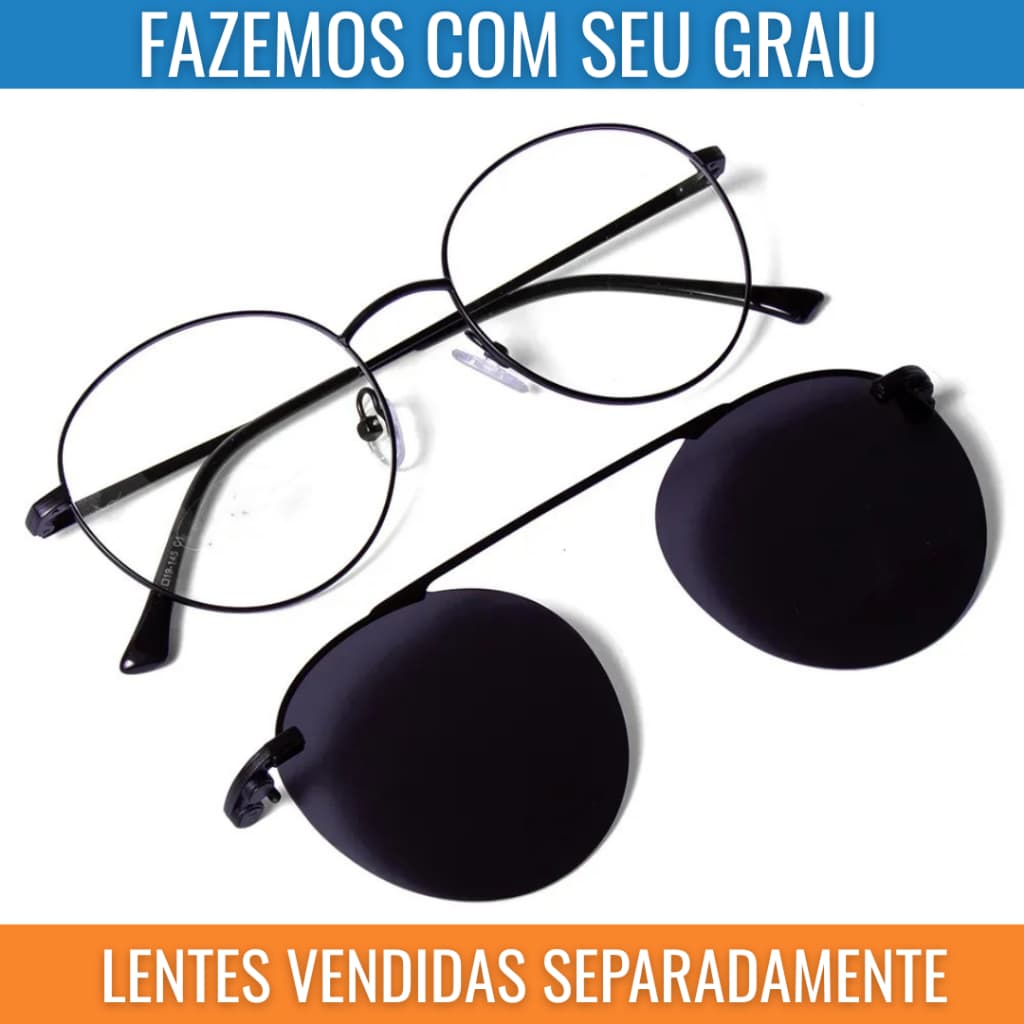 Óculos 2 em 1 Redondo Clipon Lentes Polarizadas 100%UV400
