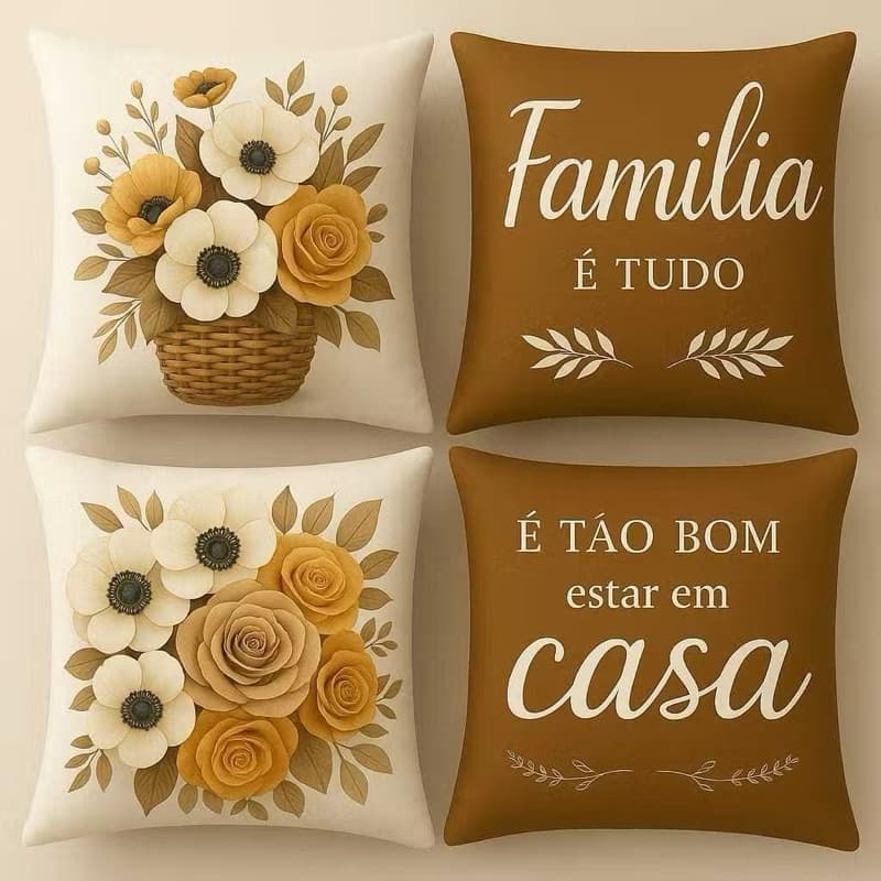 Kit 4 Capas De Almofada 45x45cm Oxford Sublimado Zíper Estampas Decorativas Modernas
