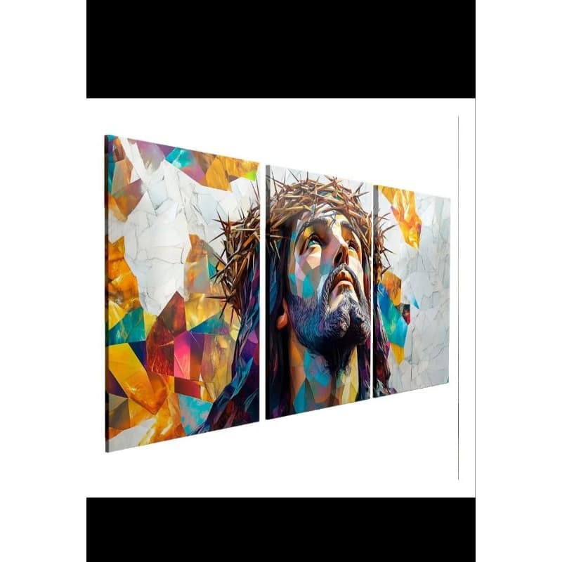 Kit 3 Quadros Decorativos Jesus Cristo Abstrato Geométrico Moderno | H.E.P Decore