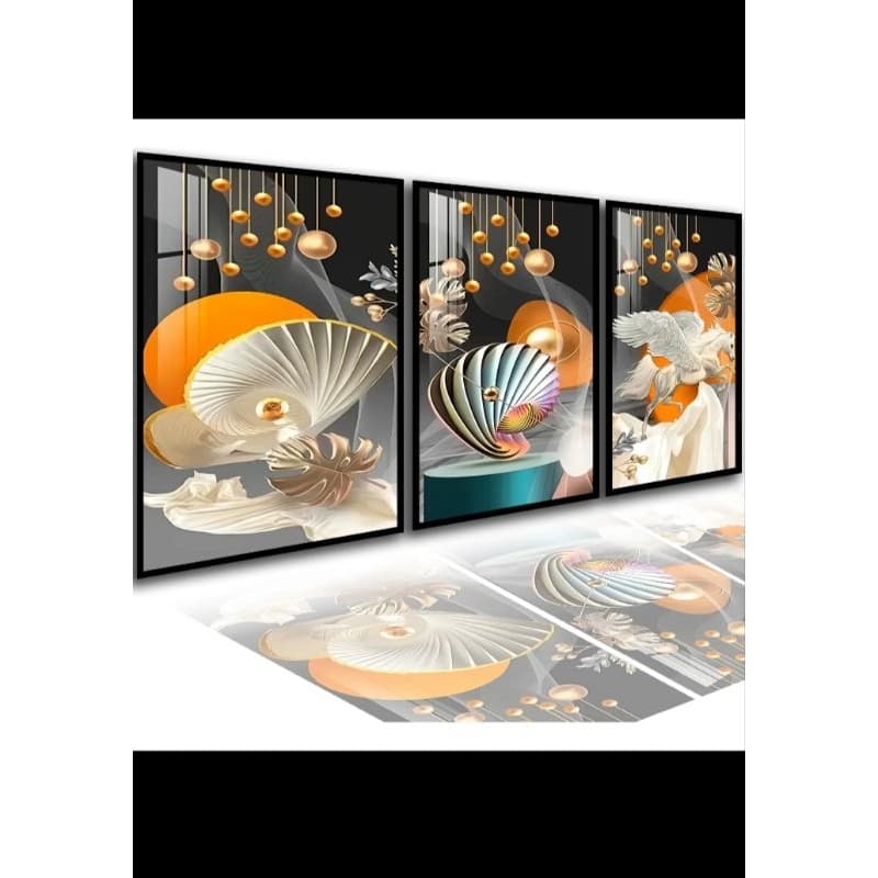Kit 3 Quadros Decorativos Luxo Abstrato Pégaso e Elementos Dourados | H.E.P Decore