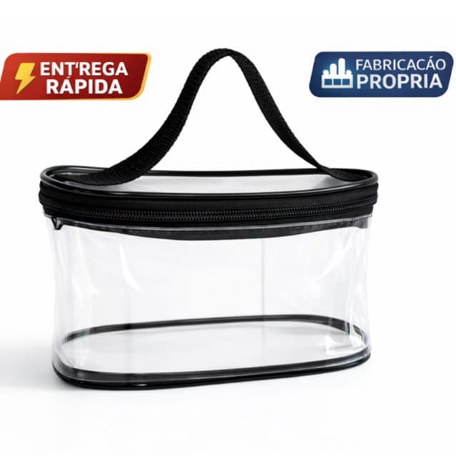 Bolsa Oval Necessaire Transparente com Zíper e Alça – Organizador de Viagem, Banho e Maquiagem
