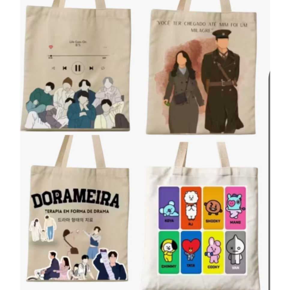 Ecobags Algodão Cru: BTS & Doramas 🌸💖 30x30 cm | Estilo & Sustentável"