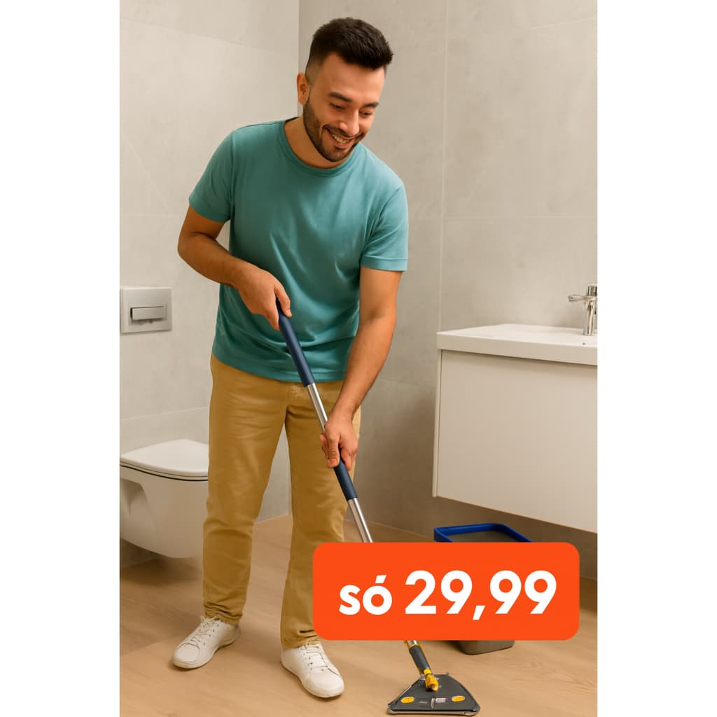 Esfregão Mop Giratório Triangular 360° com Haste e Pano de Microfibra Reutilizável