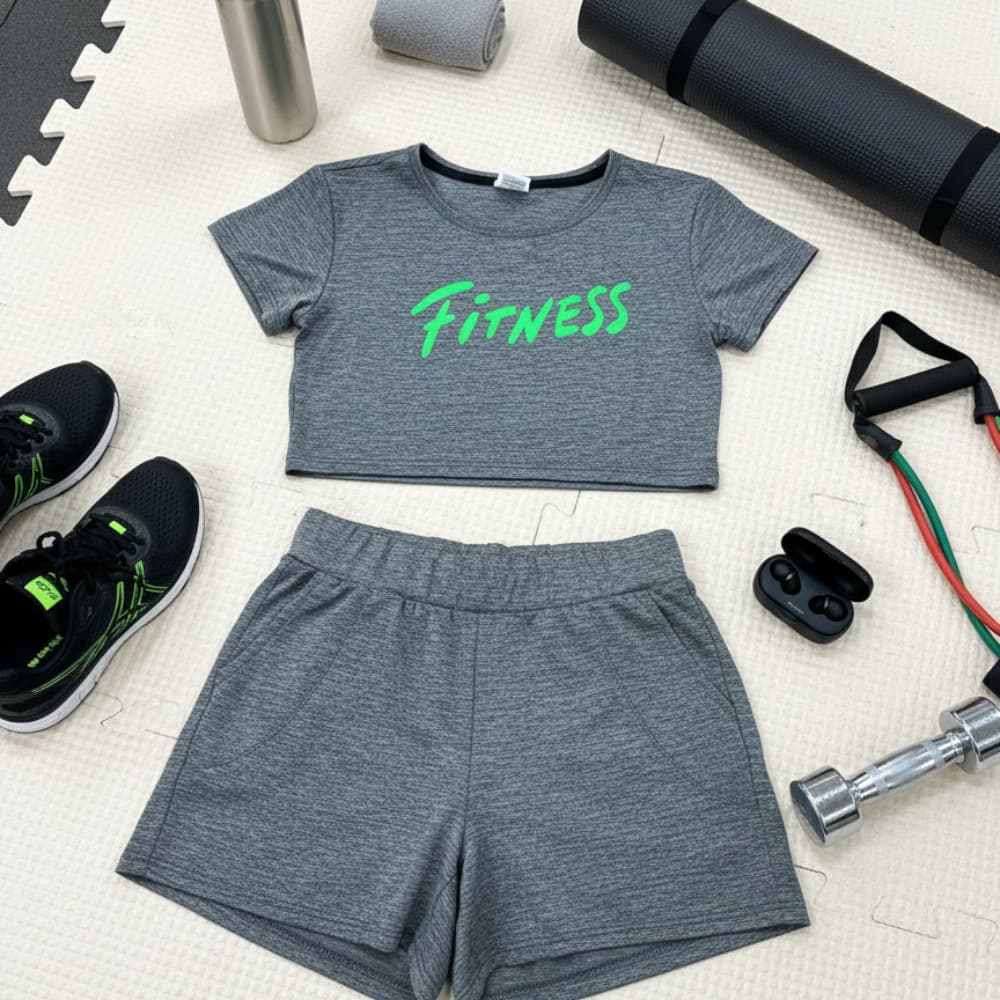 Conjunto fitness feminino Short + top de manga