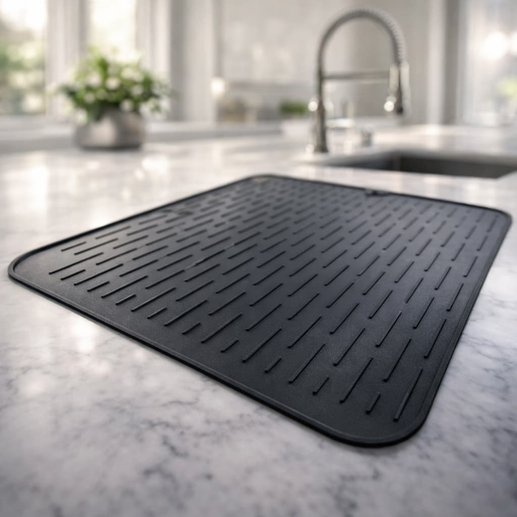 Tapete Escorredor De Silicone Para Louça Pia 40x30cm Secagem Rápida Antiderrapante Preto Pratos Copo