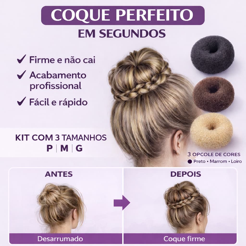 Kit Esponja Rosquinha para Coque – Acessório Donut Hair Prático e Estiloso para Penteados