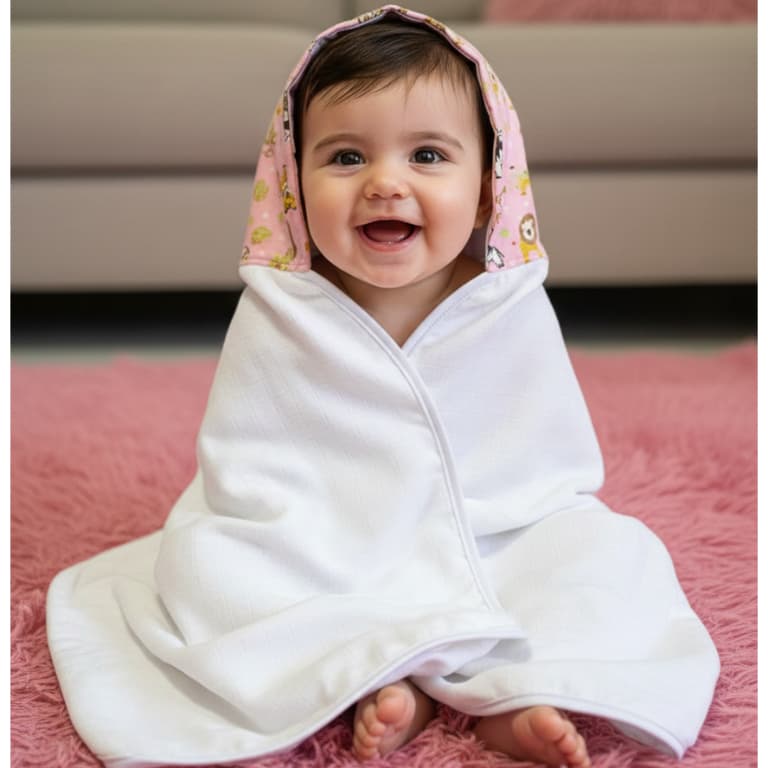 Toalha de banho felpuda bebê infantil com capuz safari rosa menina 100% algodão macia