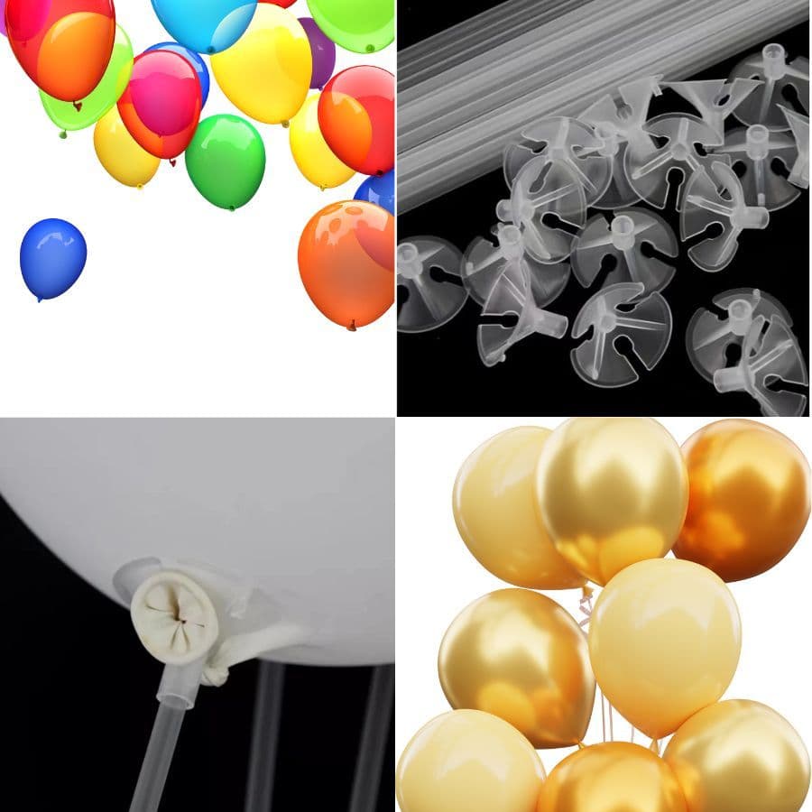 Kit 100 Varetas Suporte Pega Balão 30cm com Suporte Transparente