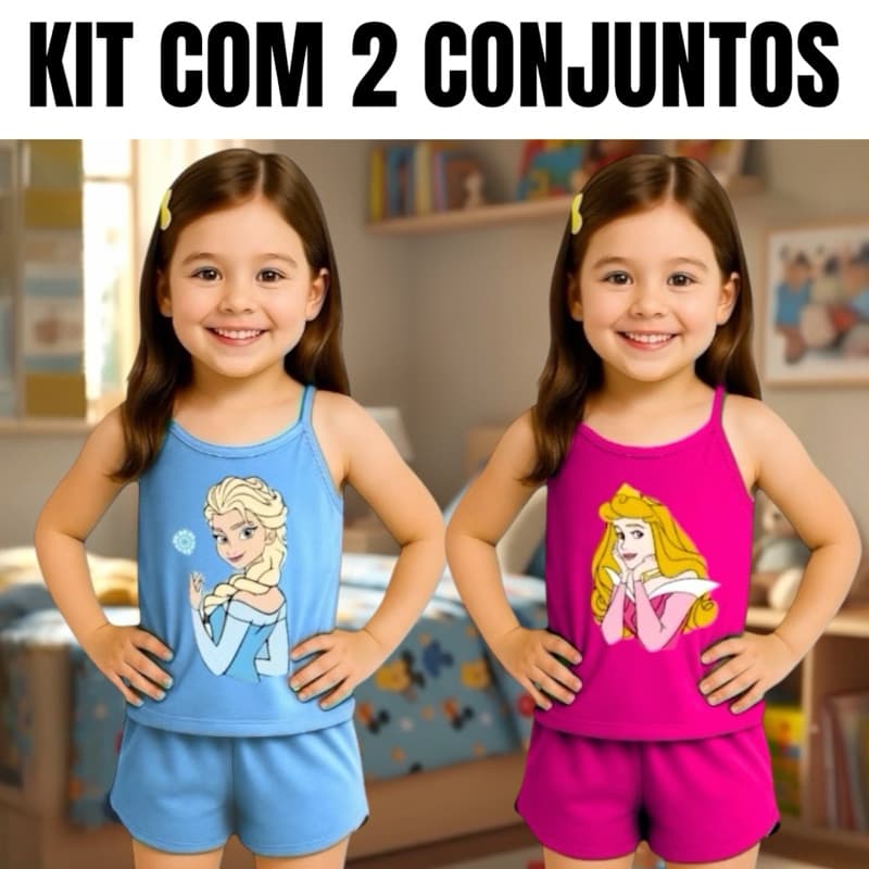 Kit 2 Pijamas Baby Doll Infantil Short Doll Infantil | Alcinha + Short | Tecido Leve e Confortável