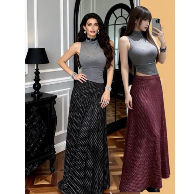 SAIA  PLISSADA longa feminina estampa bolinha  MODA EVANGELICA