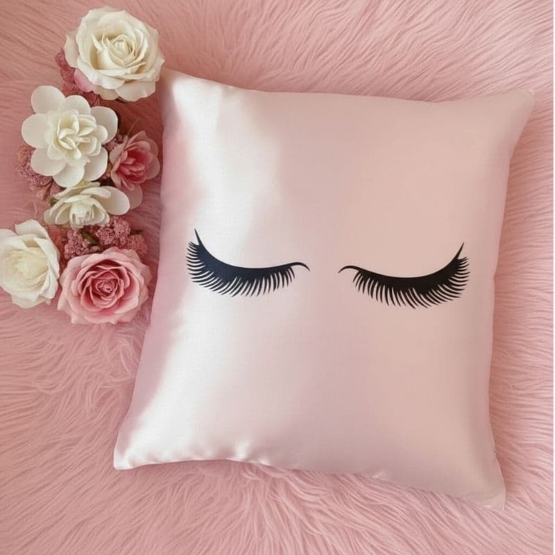 Capa Almofada Cetim Cilios Cama Sala 40x40 Decoração Quarto Rosa