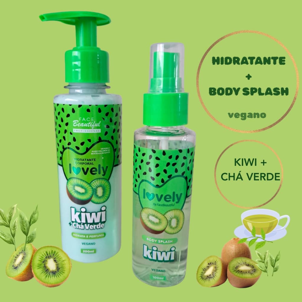 Kit  Body Splash+Hidratante KIWI-Lovely | Vegano | KIwi+Chá Verde|Perfume Fresco-Cheirinho de Rica