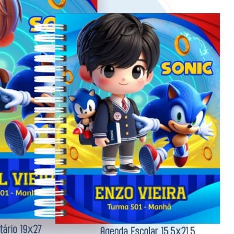 Agenda Escolar SONIC MASCOTINHO personalizada com nome