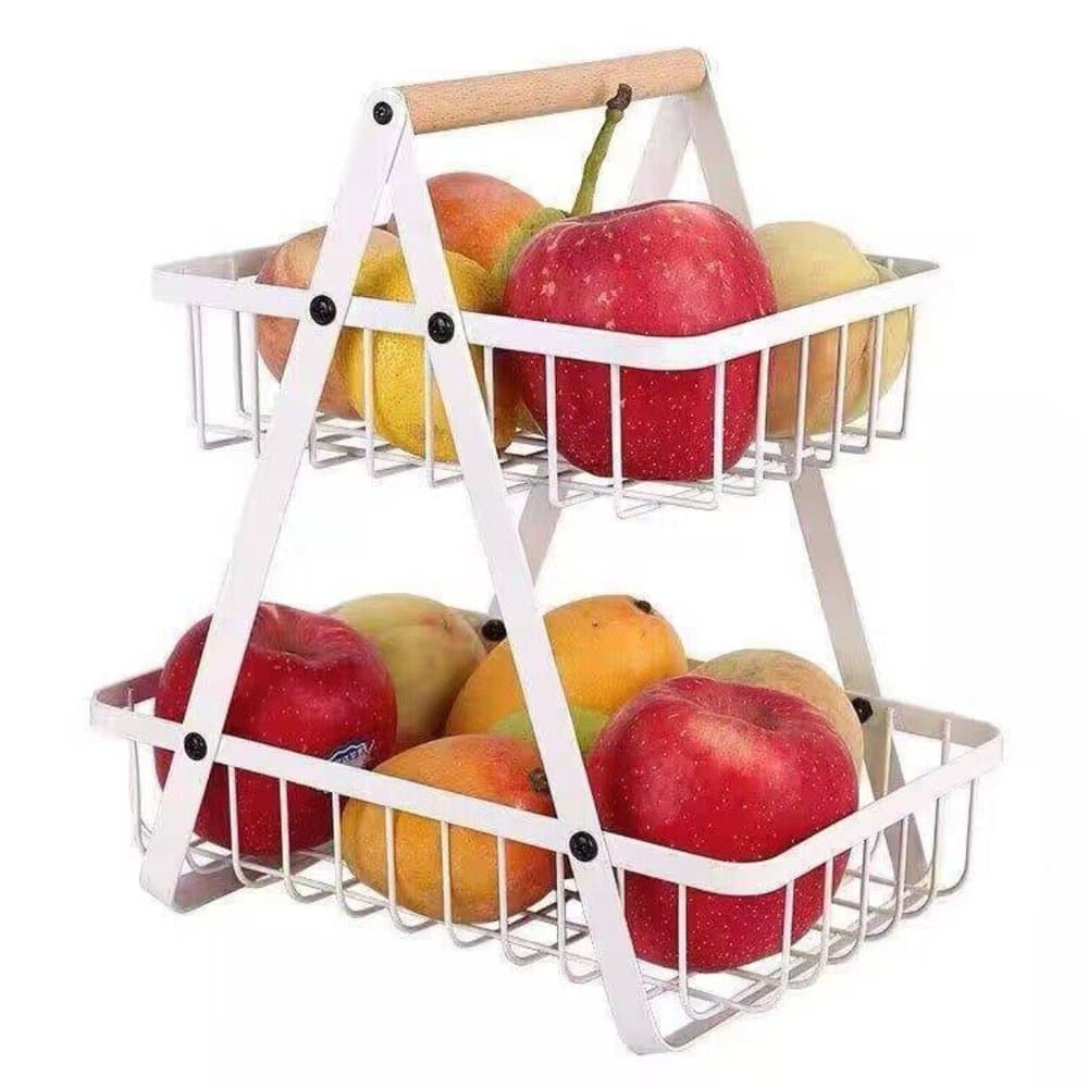 Fruteira de Metal Multiuso 2 Andares com Alça em Madeira - Sortida