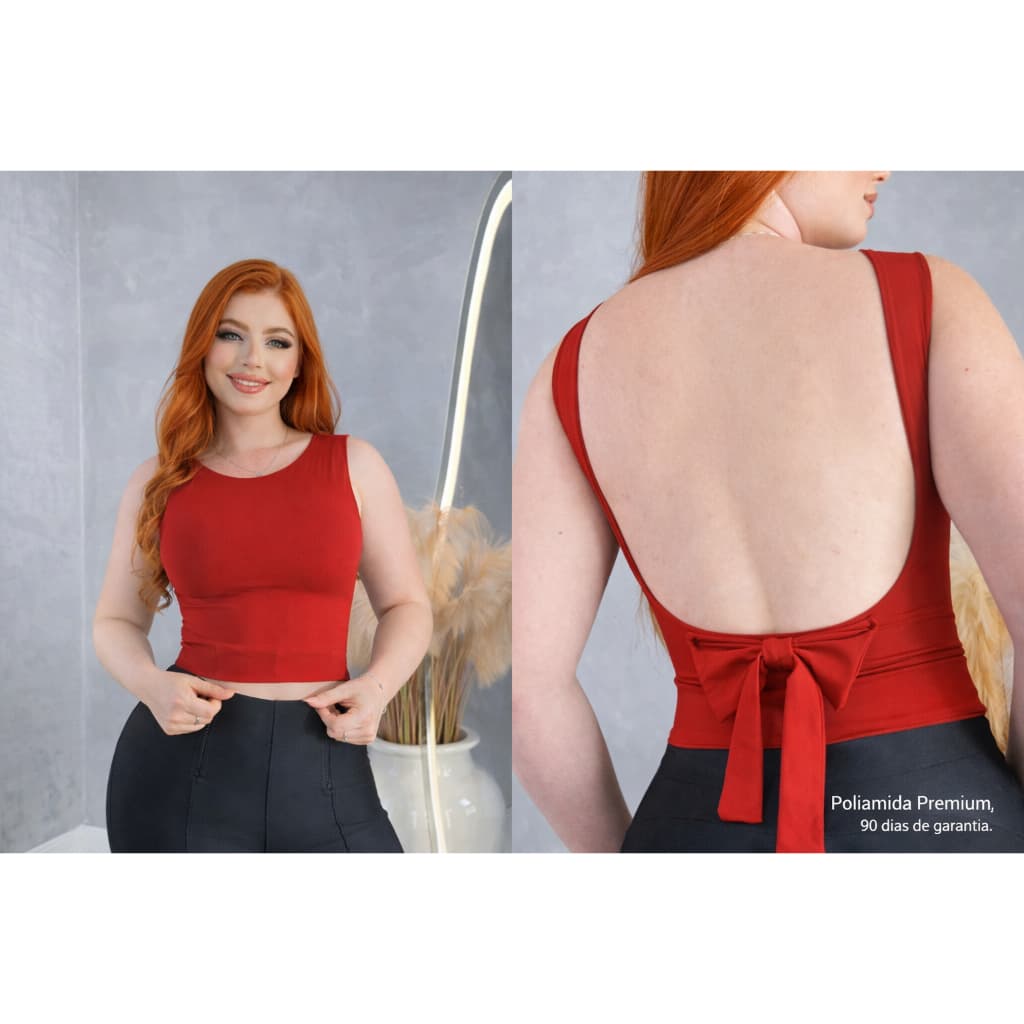 Cropped com Laço nas costa sem Manga, Blusa Cropped, Cropped Poliamida, Blusa Cropped Feminino