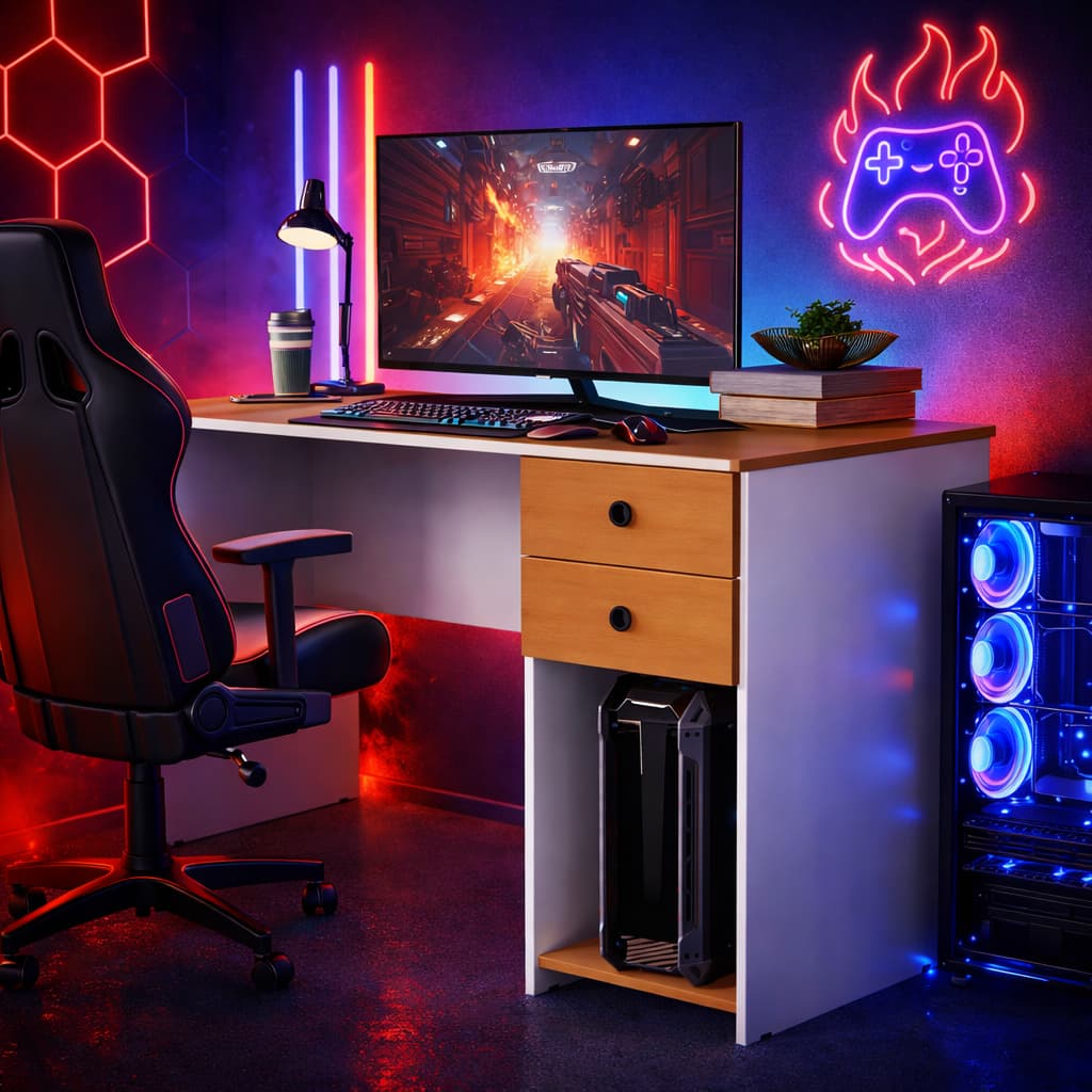Mesa Gamer Escrivaninha NVIDIA Nitro Premium Multuso com Suporte para CPU, Notebook e Monitor | Setup Gamer Home Office