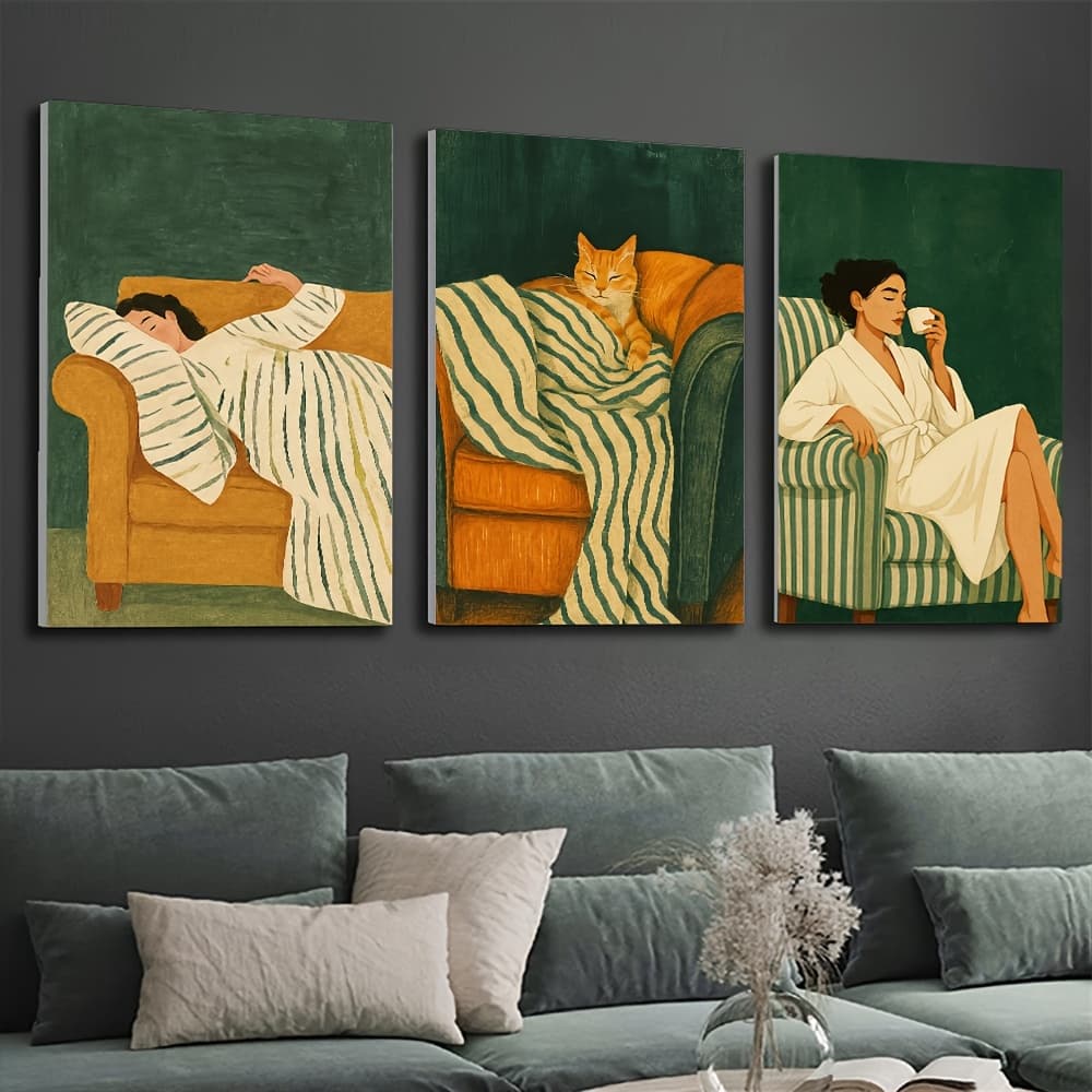 Kit 3 Quadros Decorativos Cotidiano Feminino Minimalista Arte Moderna Para Quarto